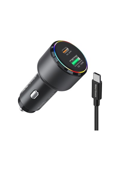 Realpower 38w Hızlı Araç Şarjı + Type-c Den Lightning Kablo Rp-cc38w Siyah