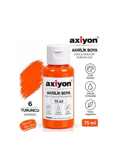 Axiyon Art Akrilik Boya 75 Ml Turuncu 2'li Paket Su Bazlı Hobi Ve Dekoratif Boya