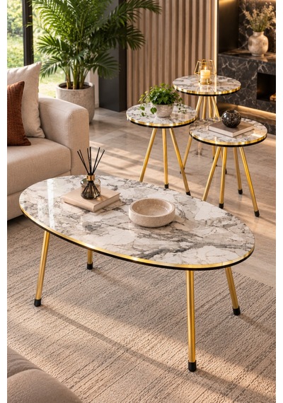 Sulorahome Beyaz Mermer Desenli Ve Gold Metal Ayaklı 4'lü Sehpa Seti Beyaz Mermer - Altın Sulorahome Beyaz Mermer Desenli Ve Gold Metal Ayaklı 4'lü Sehpa Seti Beyaz Mermer - Altın