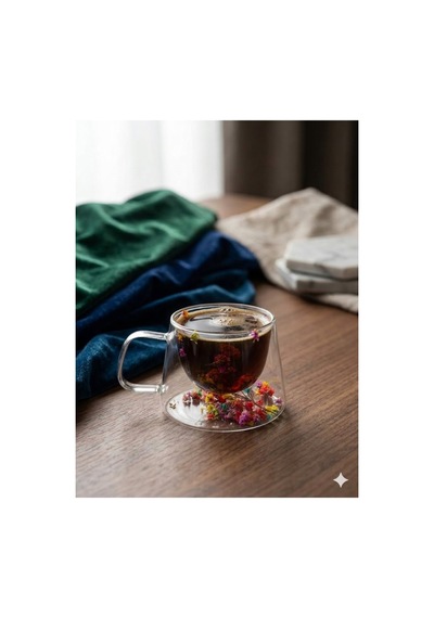 Çift Çıdarlı Çiçekli Cam Bardak 250ml. Şefaf