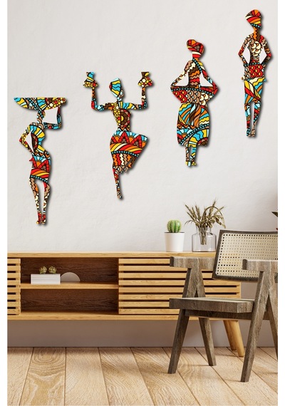 No77decor Afrikalı Kadın Etnik Desenler Dijital Baskı Mdf Set 4 Parça
