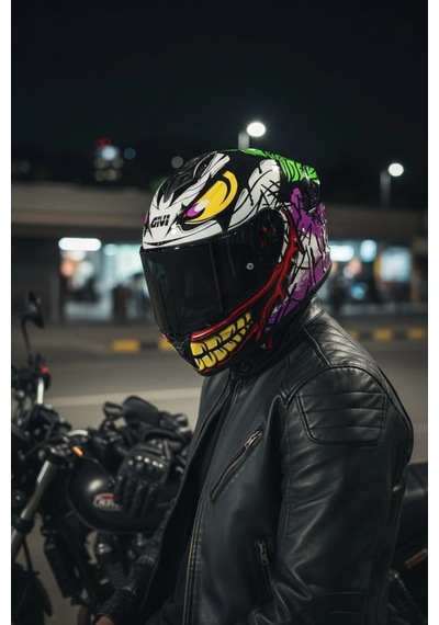 Gıvı 50.x Joke / 1 Renkli 1 Şeffaf Vizörlü Motosiklet Kask Siyah Vizör + Şeffaf