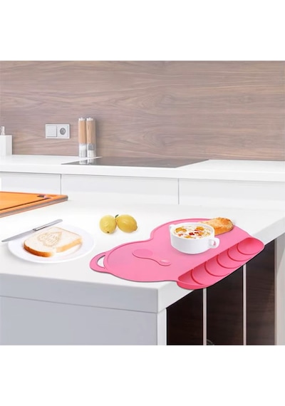 Katlanabilir, Kaymaz Silikon Bebek Masa Örtüsü Pembe Renk