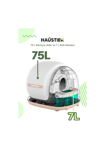 Haustier Cb001 Akıllı Otomatik Kedi Tuvaleti, App İle Kontrol, 75lt İç Hazne, 7lt Çöp Haznesi