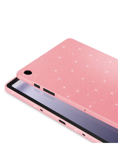 Samsung Galaxy Tab S10 Lite / S10 Fe / S9 Fe 10.9 Uyumlu Simli Parlak Koton Tablet Kılıf Standlı Koruyucu Kapak Açık Pembe