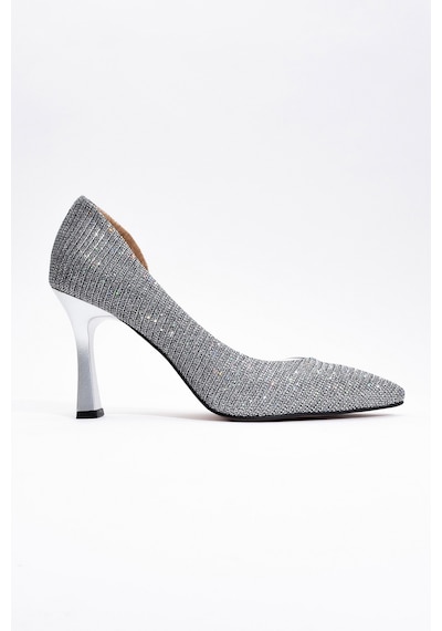 Luvishoes 653 Platin Simli Topuklu Kadın Ayakkabı Platın