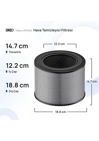 DREO Macro Ap606 Uyumlu Hava Temizleyici Filtresi True Hepa + Karbon Filtre, %99,97 Filtreleme Diğer
