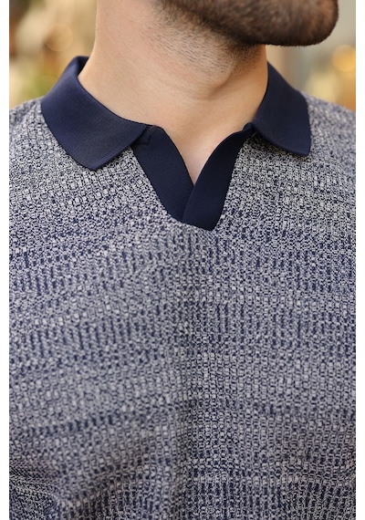 Madmext Lacivert Polo Yaka Regular Fit Erkek Triko Tişört E7496