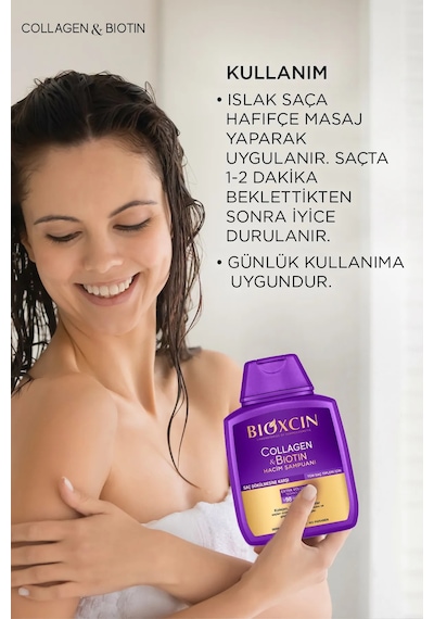 Collagen & Biotin Ekstra Hacim Şampuanı 300 Ml - Kolajen Biotin İnce Seyrek Saçlar 3'lü