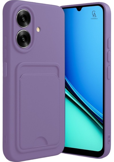 Realme Note 60 Uyumlu Arka Kamera Korumalı Kart Koyulabilen Silikon Kartlıklı Kılıf Kapak Lila