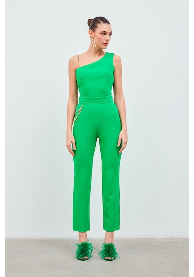 Sateen Zincir Aksesuarlı Pantolon - Yeşil