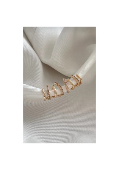 Lunarie Altın Zirkon Üçlü Çizgi Ear Cuff Küpe