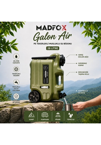 Tekerlekli Musluklu Su Bidonu - Madfox Galon Air Pe - 28 Litre - Yeşil - 387060 Çok Renkli