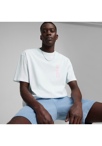 Puma Puma X Playstation Erkek Mavi Yuvarlak Yaka Tişört Mavi