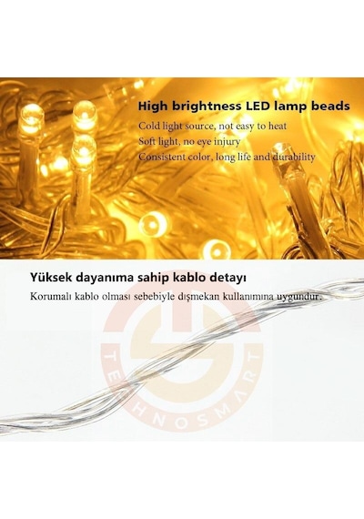 Technojet 3x3 Metre Perde Led Animasyonlu 12 Saçaklı 300 Ledli Fişli Eklenebilir 8 Fonksiyonlu
