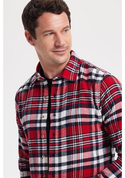 Tudors Erkek Slim Fit Dar Kesim Kareli Kışlık Oduncu Gömlek-42340 Kırmızı
