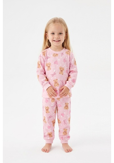 Modanıno %100 Pamuk Ve Baskılı Kız Bebek Pijama Takımı 9-36 Ay 12742ıs Pembe