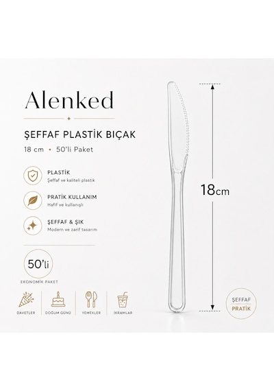 Şeffaf Plastik Bıçak 18 Cm 50 Li Paket