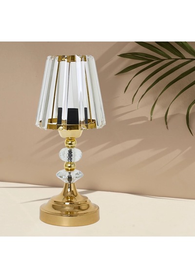Modern Kristal Abajur Gold Kaplama Metal Ayak 35x15cm Altın