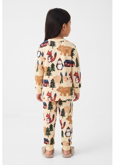 Minipomes Jungel Animals Pamuklu Çocuk Pijama Takım Bej