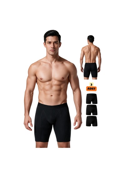 Cnt Erkek Uzun Paça Likralı 3'lü Boxer Premium Paket Gümüş Boxer Siyah Siyah