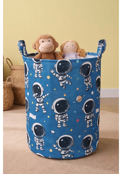 Astronot Desenli Oyuncak & Çamaşır Sepeti Çok Renkli