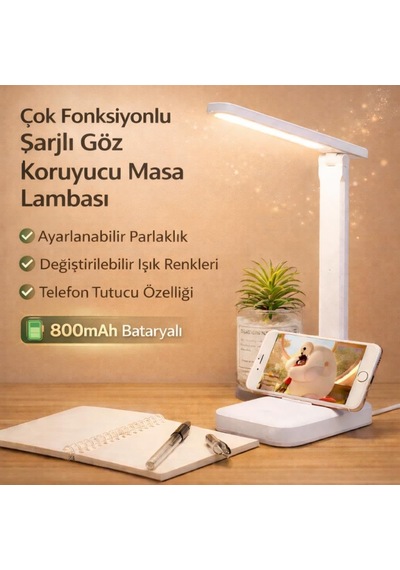Ayarlanabilir 3 Renkli Işık Şarjlı Masa Lambası Dokunmatik Katlanabilir Şarjlı Masa Lambası Çok Renkli