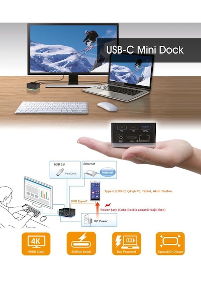 Npo Tcd-101 Mac Uyumlu 4K M1 Çip Uyumlu Hdmi 3Xusb 45W Pd Mini Docking Station