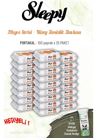 25'li Sleepy Portakal 100 Yaprak Yüzey Temizlik Havlusu Ve Rosıe Tekli