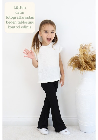 Fesshera Kids Minik Prenseslere Özel Kız Çocuk Esnek Kumaşlı Fırfırlı İspanyol Paça Günlük Ve Şık Tayt Siyah
