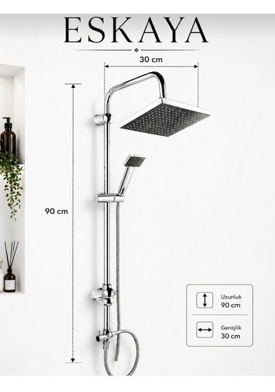 Eskaya Duş Seti Tepe Yağmurlama Banyo Bataryası 2 Li Set Krom