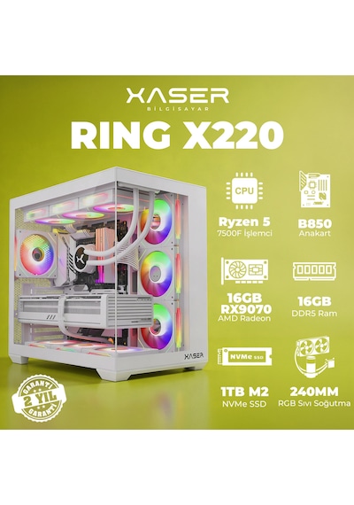 Xaser Ring X220 R-5 7500f 16 GB   1 TB M.2 Nvme  SSD 16 GB RX9070 Free Dos Masaüstü Oyuncu Bilgisayarı