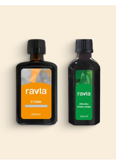 2'li Ürün - Ravla R Tonik Elma Sirkeli Bitkisel İçecek - 250ml / Ravla Spirulinalı Bitkisel Karışım - 100ml