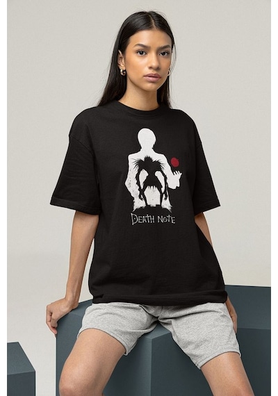 Anime Dizi Death Note Baskılı Unisex Oversize Tişört Siyah