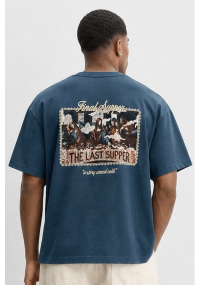 Respire Erkek Final Supper Nakışlı Oversize T-shirt Petrol
