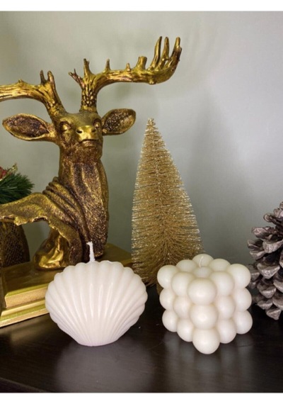 Bernami Biblo Pinterest 2'li Dekoratif Mum Seti Beyaz Renk Istiridye Ve Bubble Set