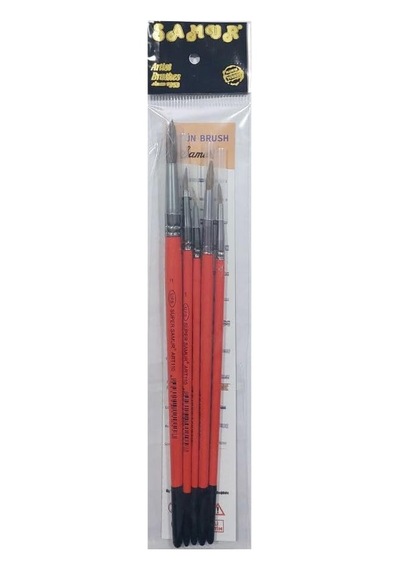 5'li Sulu Ve Akrilik Boya Fırça Seti, Karışık Renkli, 4 Parça, 2.5mm Fırça Genişliği, 15cm Sap Uzunluğu, Stan