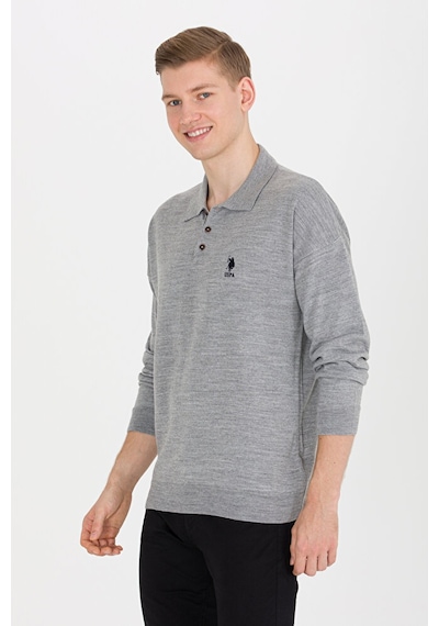 U.S. Polo Assn. Erkek Polo Yaka Triko Kazak 50257694-vr086 Gri Melanj