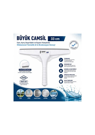 Büyük Cam Sil 33 Cm Profesyonel Silikon Cam Çekçek, Ayna, Duşakabin, Fayans Ve Araç Camı İçin İz Bırakmayan Cam Temizleme Aparatı Çekpas, Mop, Camsil, Çek Pas, Gri Diğer