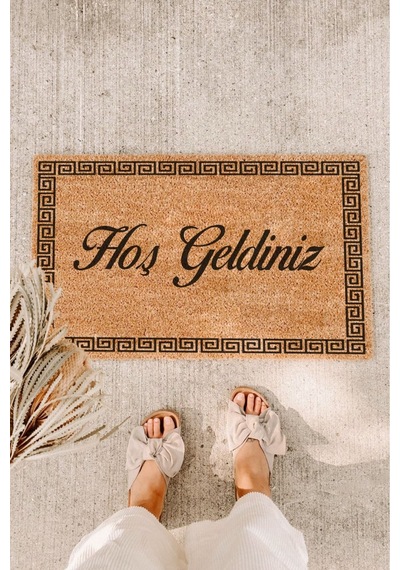 Hoş Geldiniz Desenli Çerçeveli Koko Kapı Önü Paspası Tek Renk