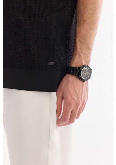 Avva Erkek Siyah Polo Yaka Önden Düğmeli Regular Fit Triko T-shirt A61y5017