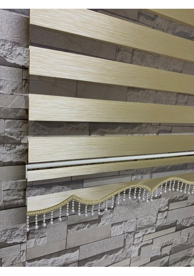 Krem Renk Bambu Zebra Perde (Etek Boncuklu)