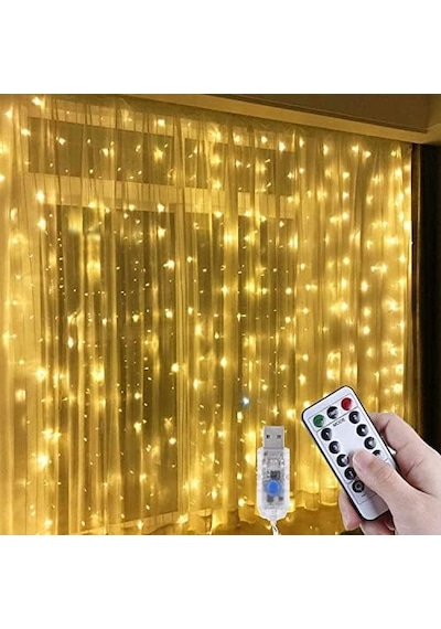 3x3 Metre Peri Led Kumandalı Perde Asma Kancalı Peri Led Yılbaşı Led Gün Işığı Led Işık 8 Modlu Parti Işığı Dekoratif Işık Led Saçak Led Işık Perde Led Yılbaşı Dekorasyon .