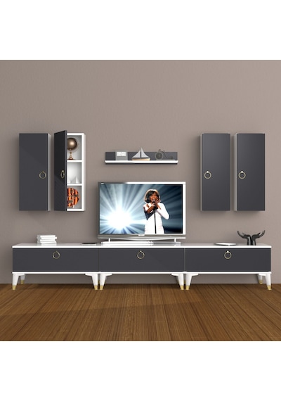 Decoraktiv Eko 8d Mdf Gold Tv Ünitesi Tv Sehpası Beyaz - Antrasit