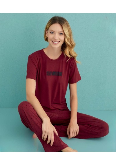 Mihra Kadın Bisiklet Yaka Milan Likralı Kısa Kol Pijama Takımı 50107/94- 1 Adet Bordo Mihra Kadın Bisiklet Yaka Milan Likralı Kısa Kol Pijama Takımı 50107/94- 1 Adet Bordo