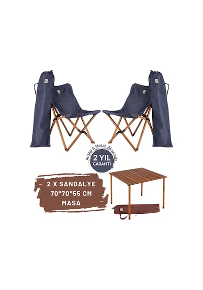 Bag The Joy Ahşap Masa Sandalye Set Kahverengi-lacivert70 70 55cm Lacivert