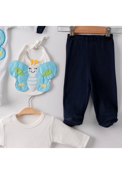 Candar 3 Ay Kelebek Nakışlı Tulumlu Erkek Bebek 5'li Set Siyah Siyah