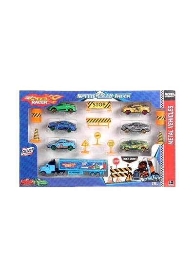 Speed Racer 6'lı Metal Arabalı Tır Ve Trafik Levha Seti Çocuk Oyuncak