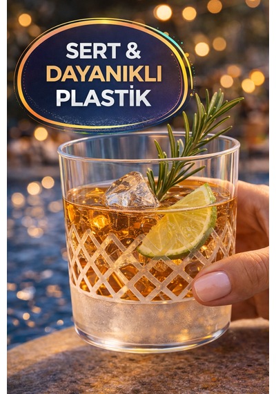 10 Lu Yuvarlak Desenli Plastik Viski Bardağı I Sert Şeffaf Kokteyl Meşrubat Bardak Parti 220 Cc
