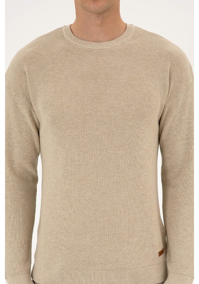 U.S. Polo Assn. Erkek Comfort Fit Bisiklet Yaka Kum Melanj Basic Kazak 50313679-VR123